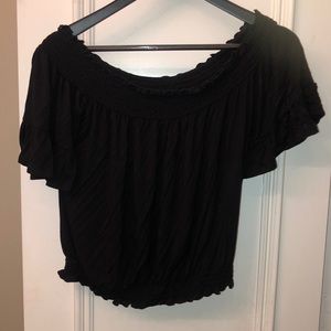 Black cinched off the shoulder crop top